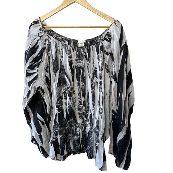 Venezia Black & White Semi-Sheer Long Sleeve Blouse Women's Size 18/20 - Picture 6 of 8